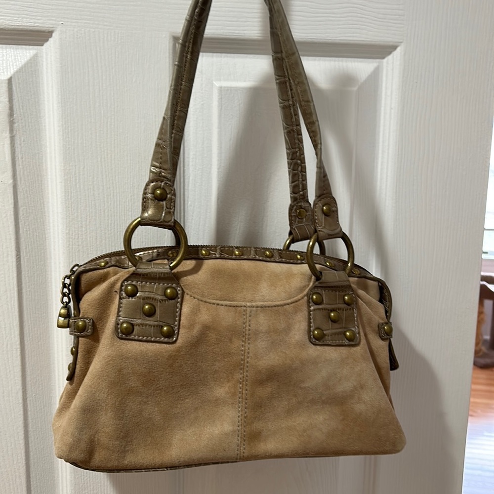 Beige suede Kathy van zeeland bag with handles